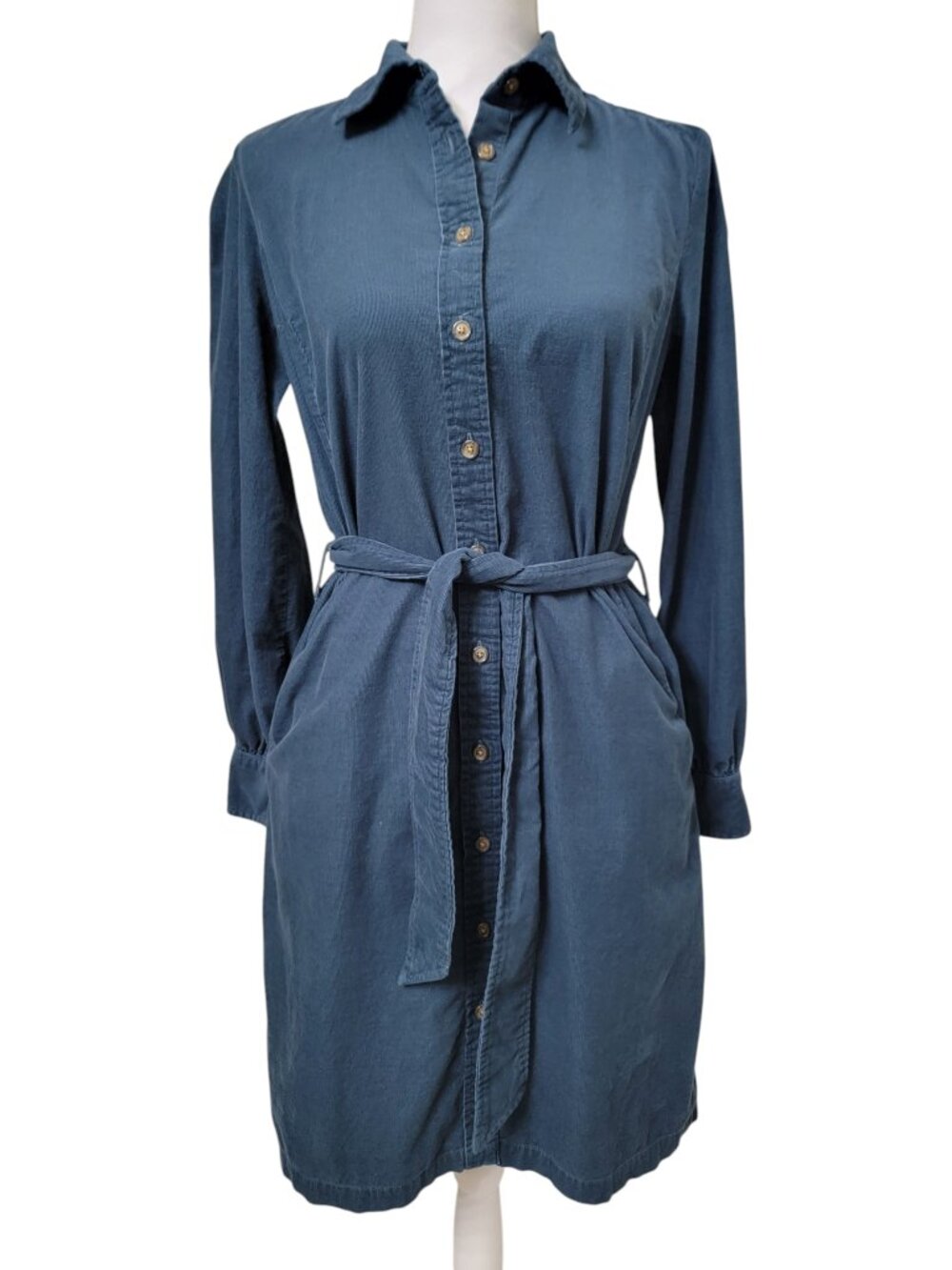 Brooks Brothers Size 6 Blue Corduroy Button Front Shirt Dress, Tie Belt